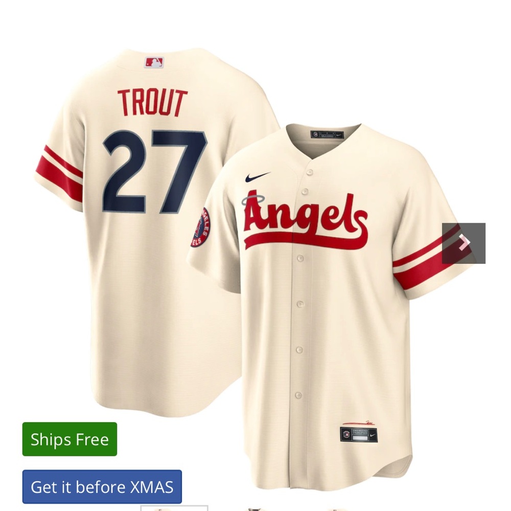 Men’s Los Angeles Angels Mike Trout Nike Cream 2022 Replica Player Jersey